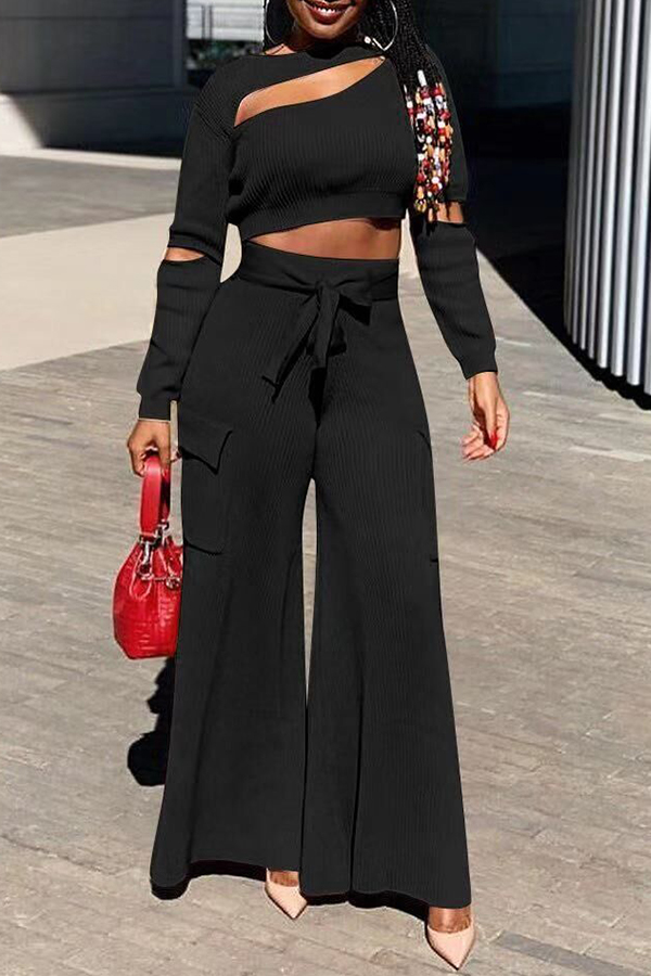 

Lovely Sexy Hollow-out Loose Black Two-piece Pants Set