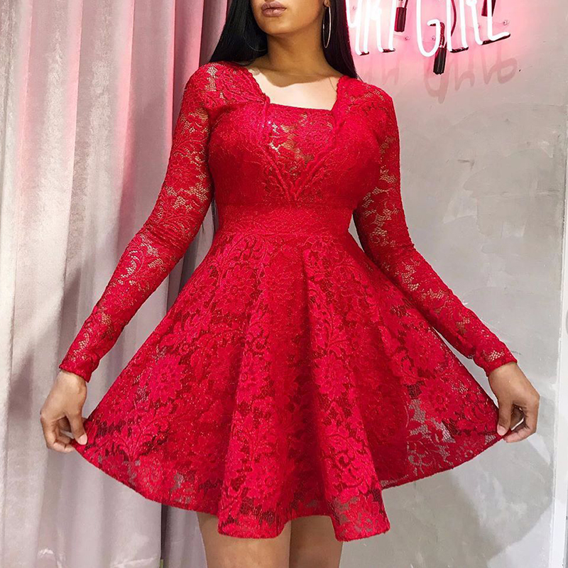 

Lovely Sweet Patchwork Red Mini Dress