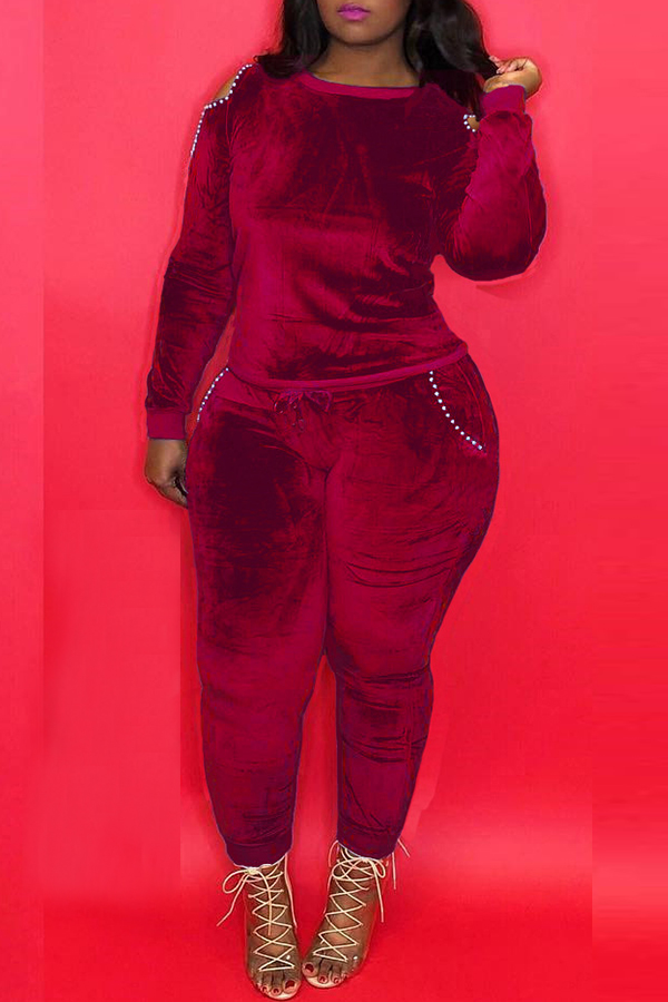 

Lovely Trendy Basic Purplish Red Two-piece Pants Set