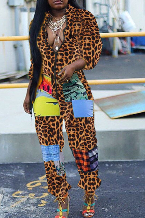 

Lovely Trendy Patchwork Leopard One-piece Jumpsuit