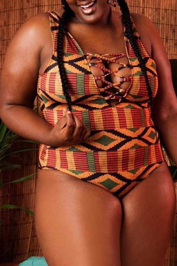 

Lovely Print Multicolor Plus Size One-piece Swimwear, Multi