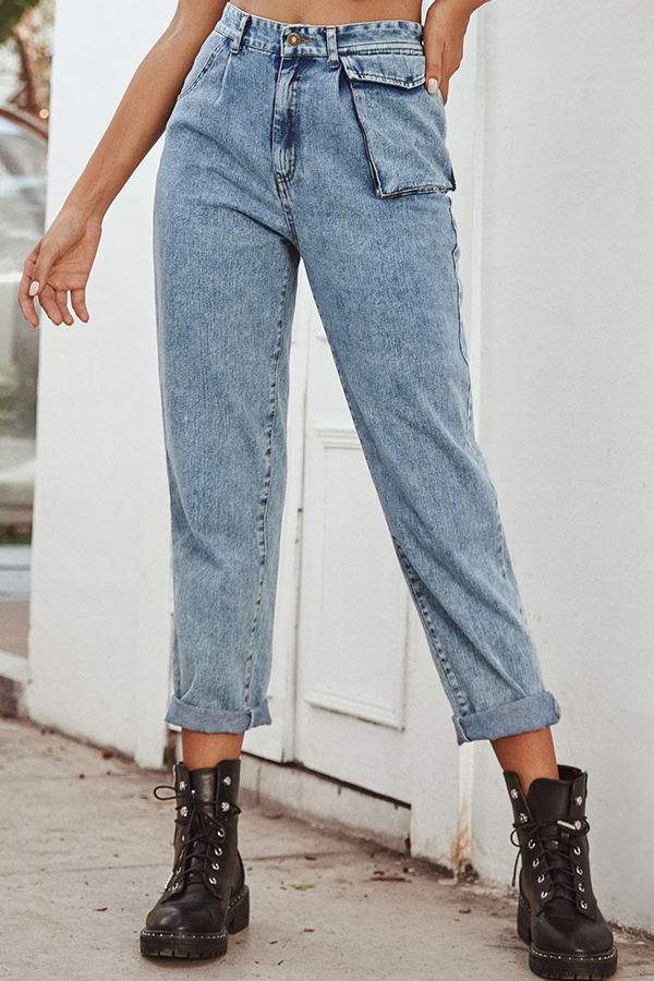 

Lovely Casual Pocket Patched Blue Jeans