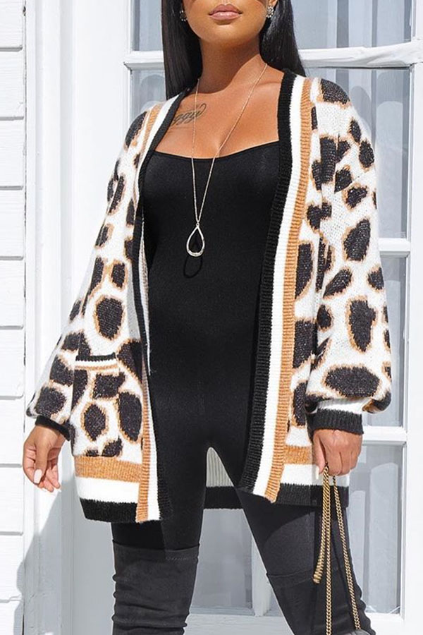 

Lovely Casual Leopard Patchwork Cardigan