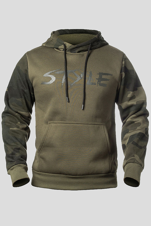 

Lovely Casual Patchwork Camo Army Green Hoodie