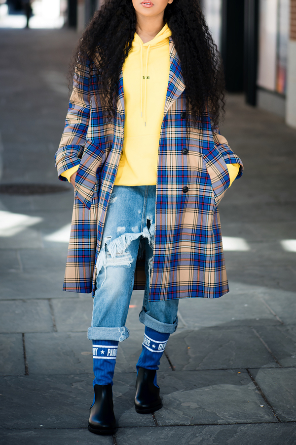 

Lovely Casual Basic Plaid Printed Blue Coat