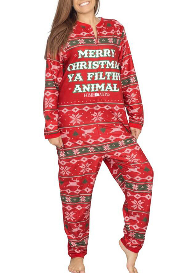 

Lovely Christmas Day Letter Print Red One-piece Jumpsuit