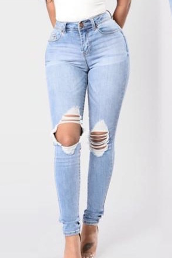 

Lovely Leisure Hollow-out Baby Blue Jeans
