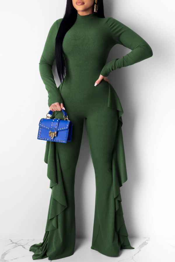 

Lovely Leisure Flounce Patchwork Green One-piece Jumpsuit(Without Belt