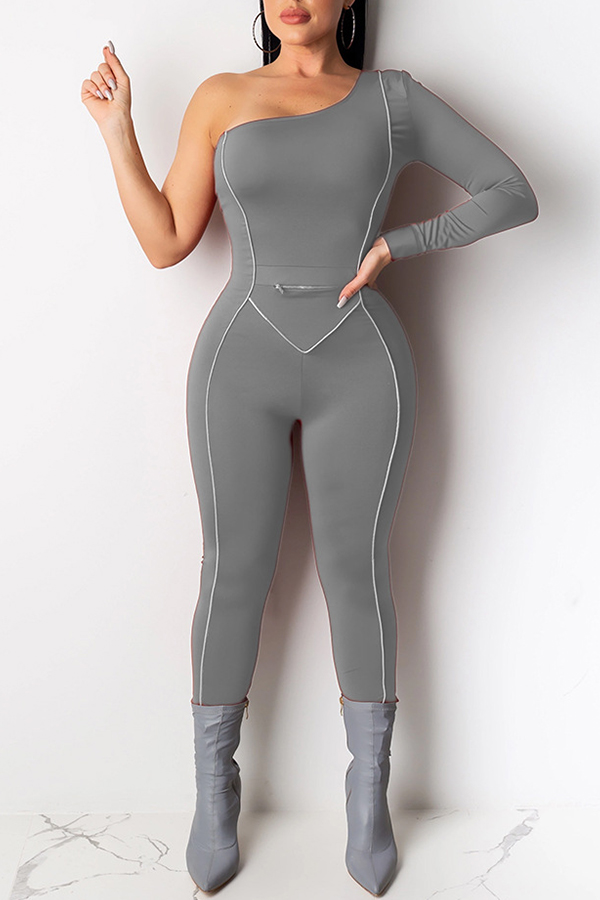 

Lovely Stylish Dew Shoulder Grey One-piece Jumpsuit