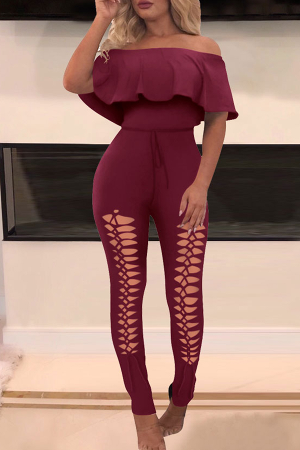 

Lovely Chic Hollow-out Wine Red One-piece Jumpsuit