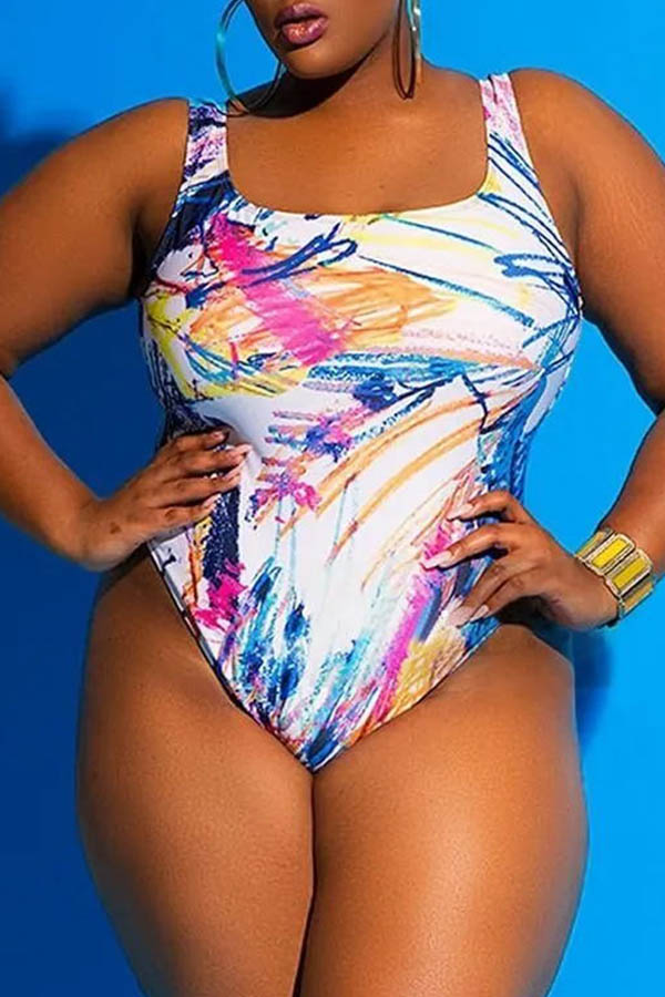 

Lovely Print Multicolor Plus Size One-piece Swimwear, Multi