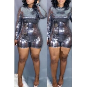 Lovely Trendy Sequined Silver One-piece Romper