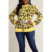 Lovely Casual Leopard Yellow Sweater(Without Belt)