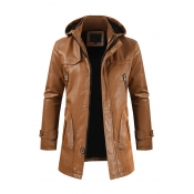 Lovely Casual Hooded Collar Brown Leather