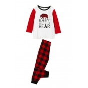 Lovely Family Plaid Printed Red Kids Two-piece Pan