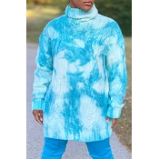 Lovely Casual Turtleneck Blue Sweater