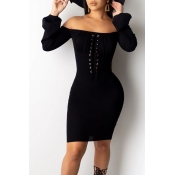 Lovely Sweet Bandage Design Black Mini Dress