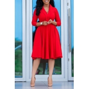 Lovely Leisure V Neck Red Knee Length Dress