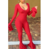 Lovely Casual Flounce Design Red One-piece Jumpsui