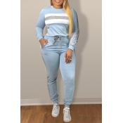 Lovely Leisure Patchwork Baby Blue Two-piece Pants