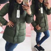Lovely Winter Hooded Collar Army Green Coat