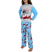 Lovely Family Santa Claus Printed Blue Kids Two-pi