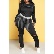 Lovely Trendy Hollow-out Black Plus Size Two-piece