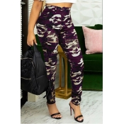 Lovely Casual Camouflage Printed Purple Jeans