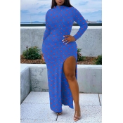 Lovely Casual Dot Printed Blue Floor Length Dress