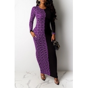 Lovely Casual Patchwork Purple Ankle Length Dress