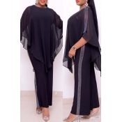 Lovely Casual Cloak Design Black Plus Size Two-pie