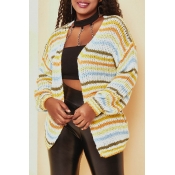 Lovely Casual Striped Yellow Cardigan