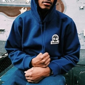 Lovely Street Hooded Collar Printed Dark Blue Hood