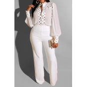 Lovely Casual Patchwork White One-piece Jumpsuit