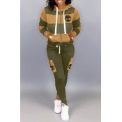 Lovely Casual Patchwork Army Green Two-piece Pants