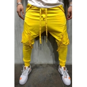 Lovely Casual Bandage Design Yellow Pants