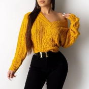 Lovely Casual V Neck Yellow Sweater