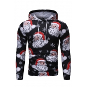 Lovely Casual Hooded Collar Santa Claus Printed Bl