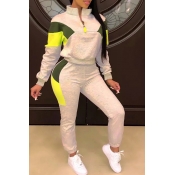 Lovely Casual Patchwork Beige Two-piece Pants Set