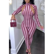 Lovely Casual Striped Hollow-out Red One-piece Jum