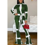 Lovely Casual Patchwork Blackish Green Two-piece P