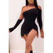 Lovely Casual Turtleneck Patchwork Black Mini Prin