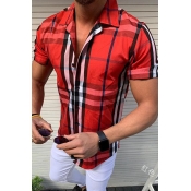 Lovely Casual Short Sleeve Plaid Red Shirt