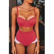 Lovely Dot Patchwork Red Two-piece Swimsuit