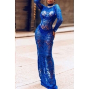 Lovely Casual Turtleneck Hollow-out Blue Evening D