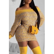 Lovely Sweet Dew Shoulder Yellow Mini Dress