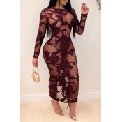 Lovely Sexy See-through Wine Red Ankle Length Dres