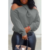 Lovely Casual Cross-over Design Grey Sweater