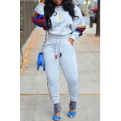 Lovely Casual Patchwork Grey Two-piece Pants Set