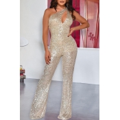 Lovely Chic Hollow-out Champagne One-piece Jumpsui